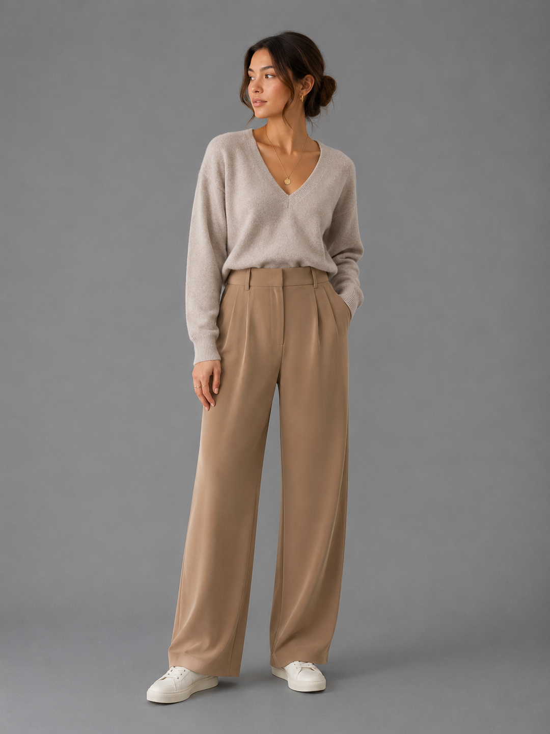 Womens wide leg tailored trousers, view 5