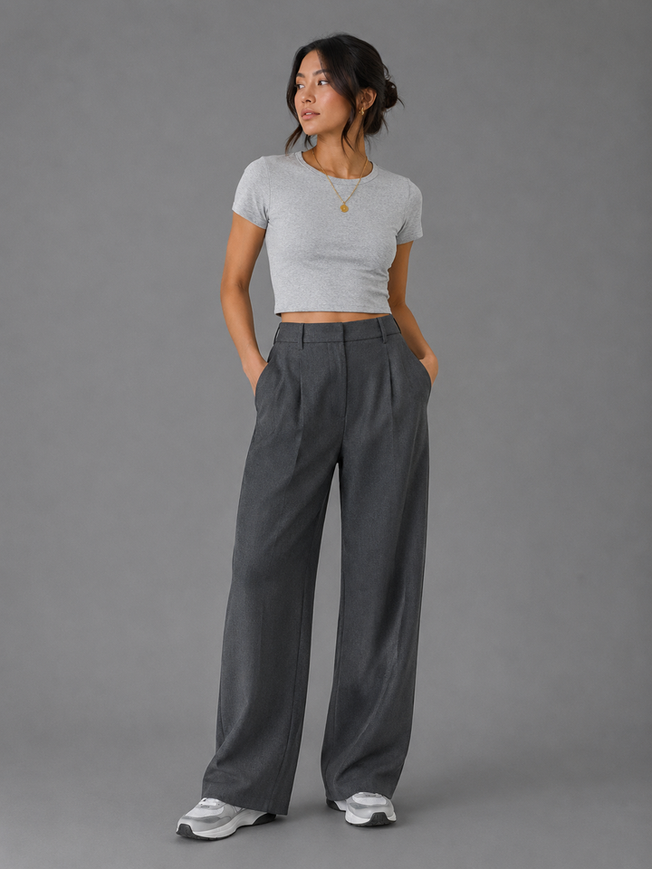 Womens wide leg tailored trousers, view 7