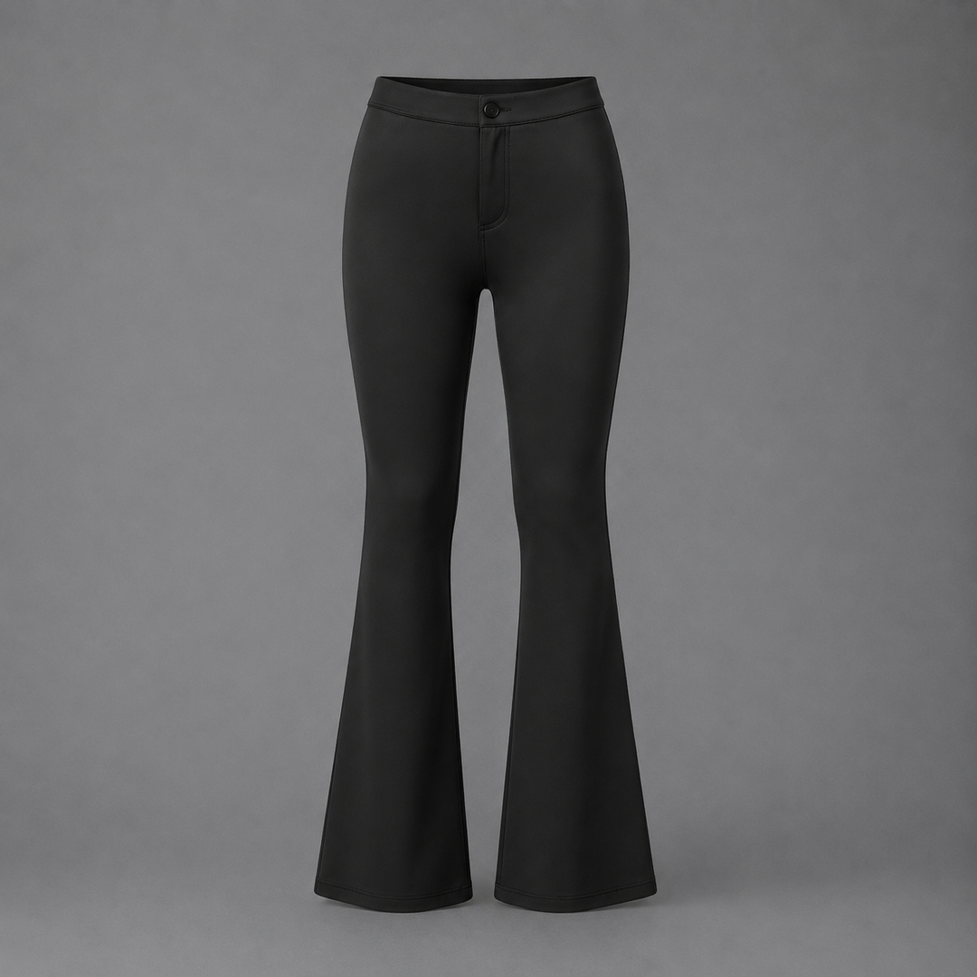 Womens faux leather high waist flare trousers, view 1