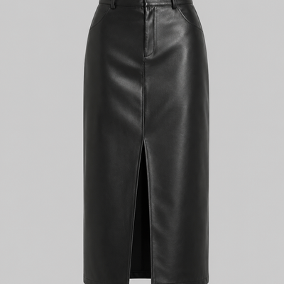 Florence | Faux Leather Front-Split Midi Skirt