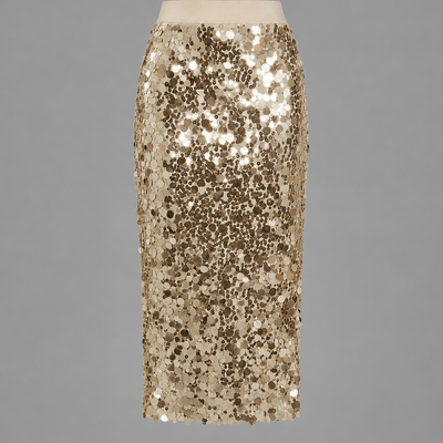 Phoebe | Gold Sequin Midi Skirt