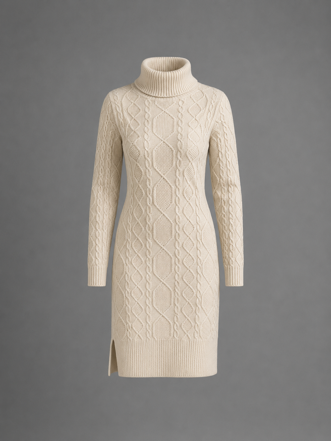 Womens cable knit turtleneck jumper dress, view 1