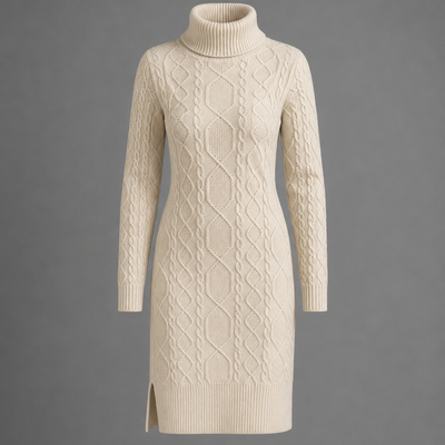 Amelia | Cable Knit Turtleneck Jumper Dress