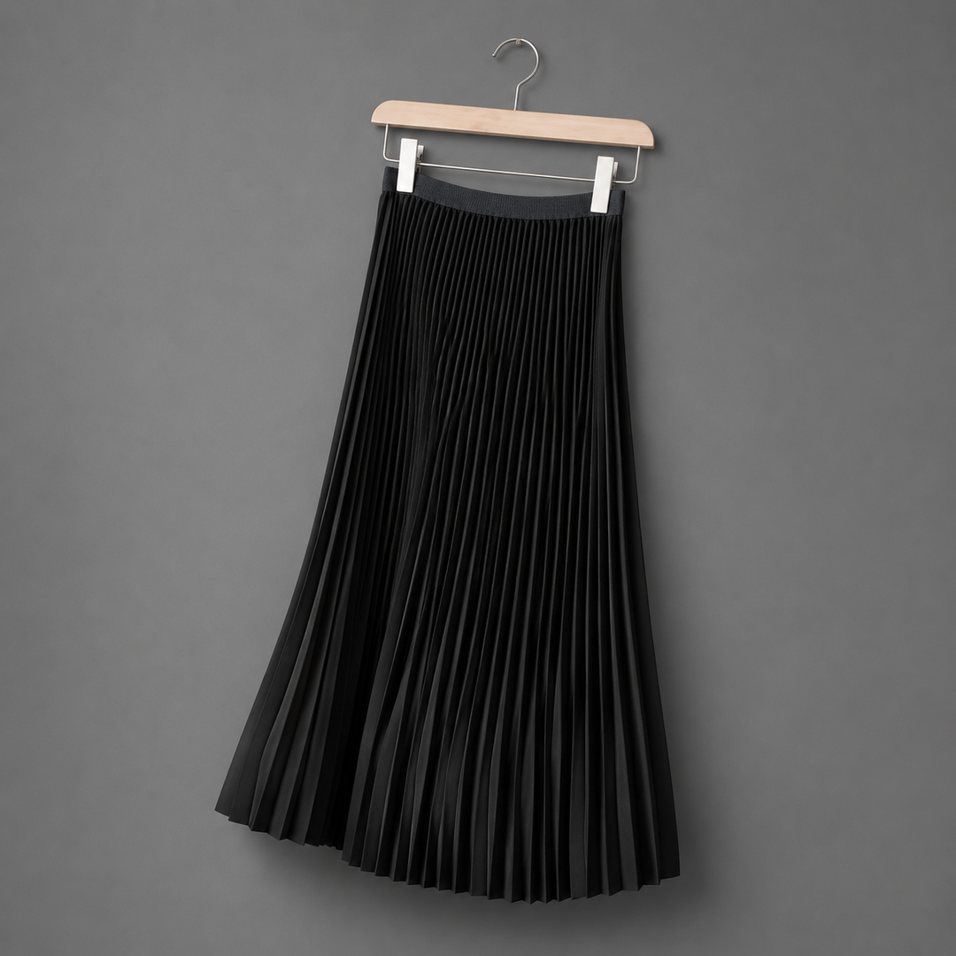 Womens pleated satin midi skirt, view 1