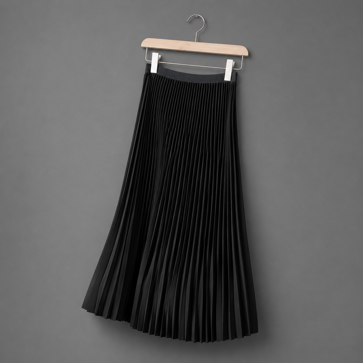 Womens pleated satin midi skirt, view 1