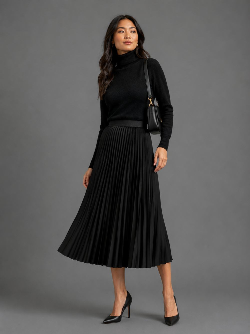 Womens pleated satin midi skirt, view 2