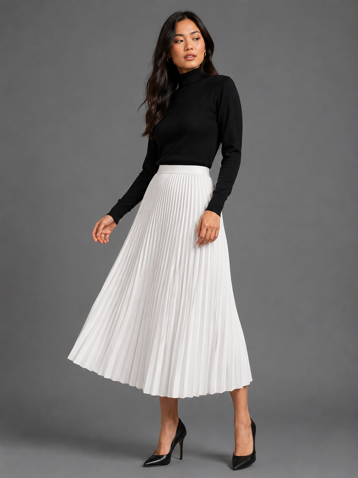 Womens pleated satin midi skirt, view 5