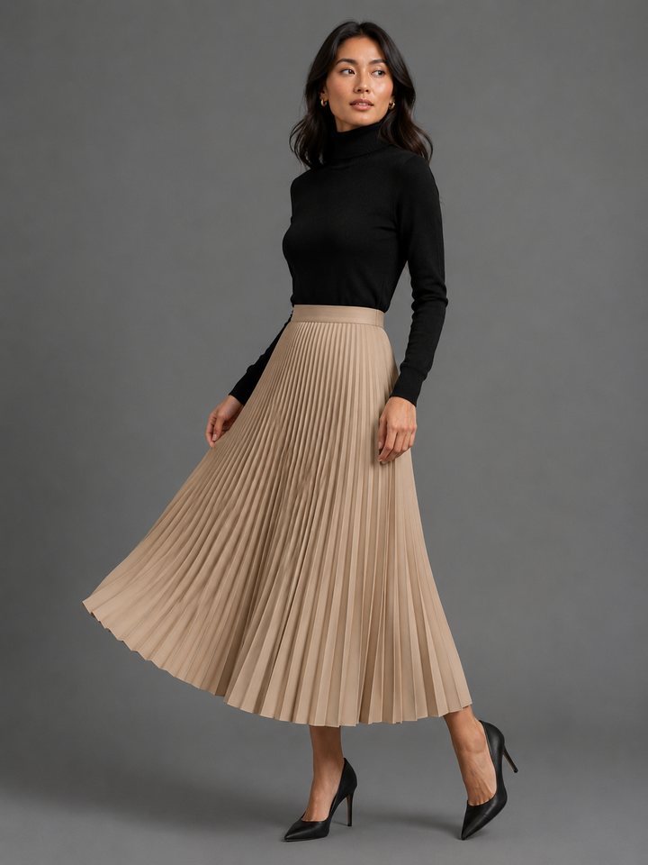 Womens pleated satin midi skirt, view 6