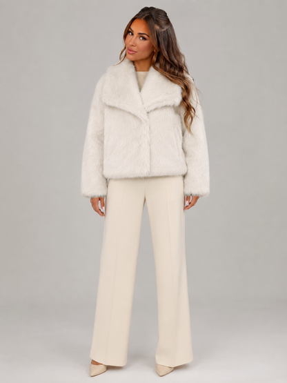 Womens cropped faux fur jacket, view 2