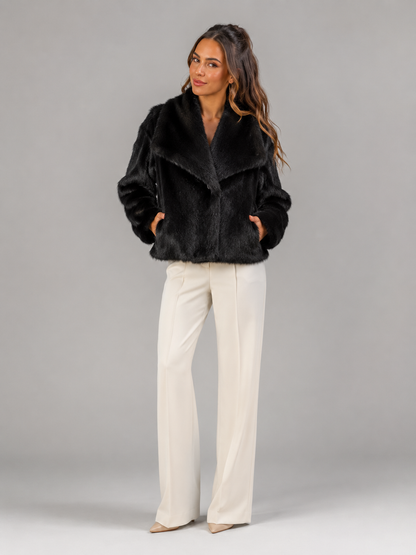 Womens cropped faux fur jacket, view 3