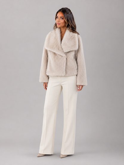 Womens cropped faux fur jacket, view 4