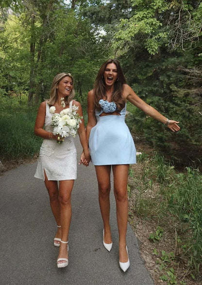 Olivia | Strapless 3D Floral Mini Party Dress