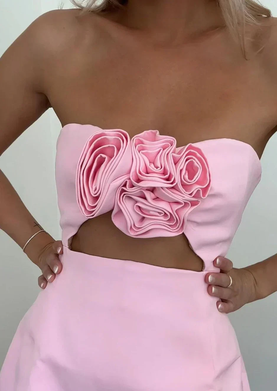 Olivia | Strapless 3D Floral Mini Party Dress