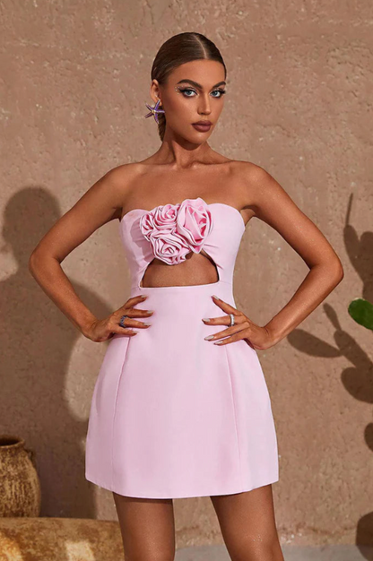 Olivia | Strapless 3D Floral Mini Party Dress