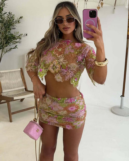 Tessa | Sequin Crop Top Mini Skirt Co-Ord Set