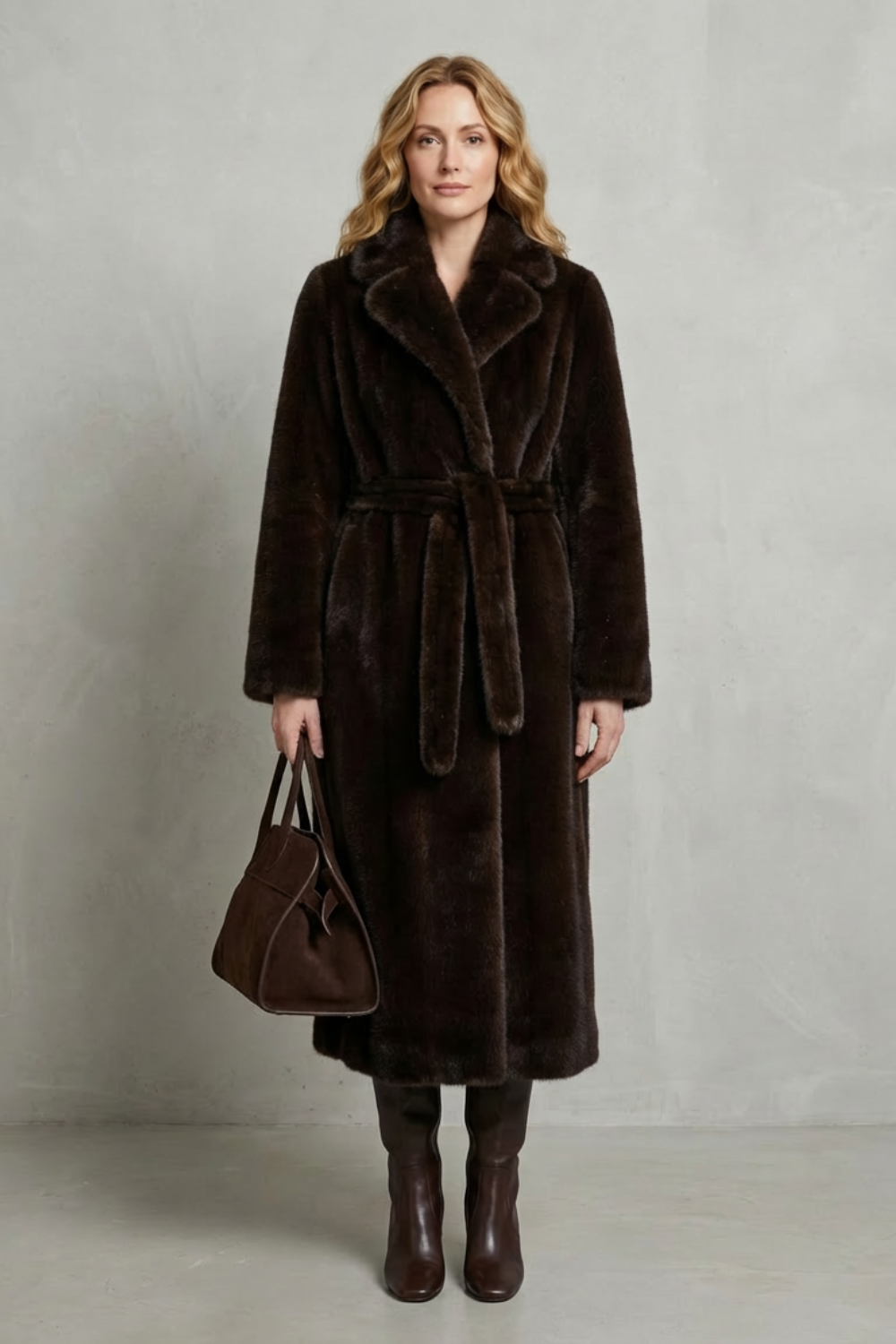 Margot womens faux fur wrap maxi coat