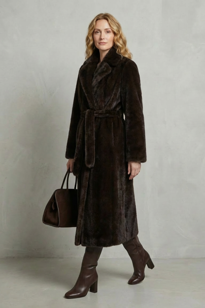 Margot womens faux fur wrap maxi coat