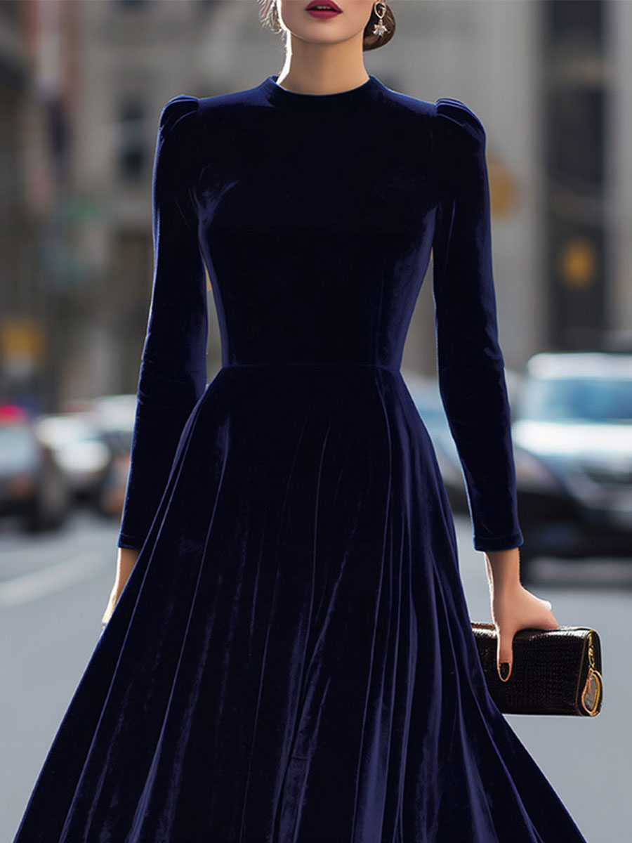 Mila | Velvet Long Sleeve Midi Prom Dress