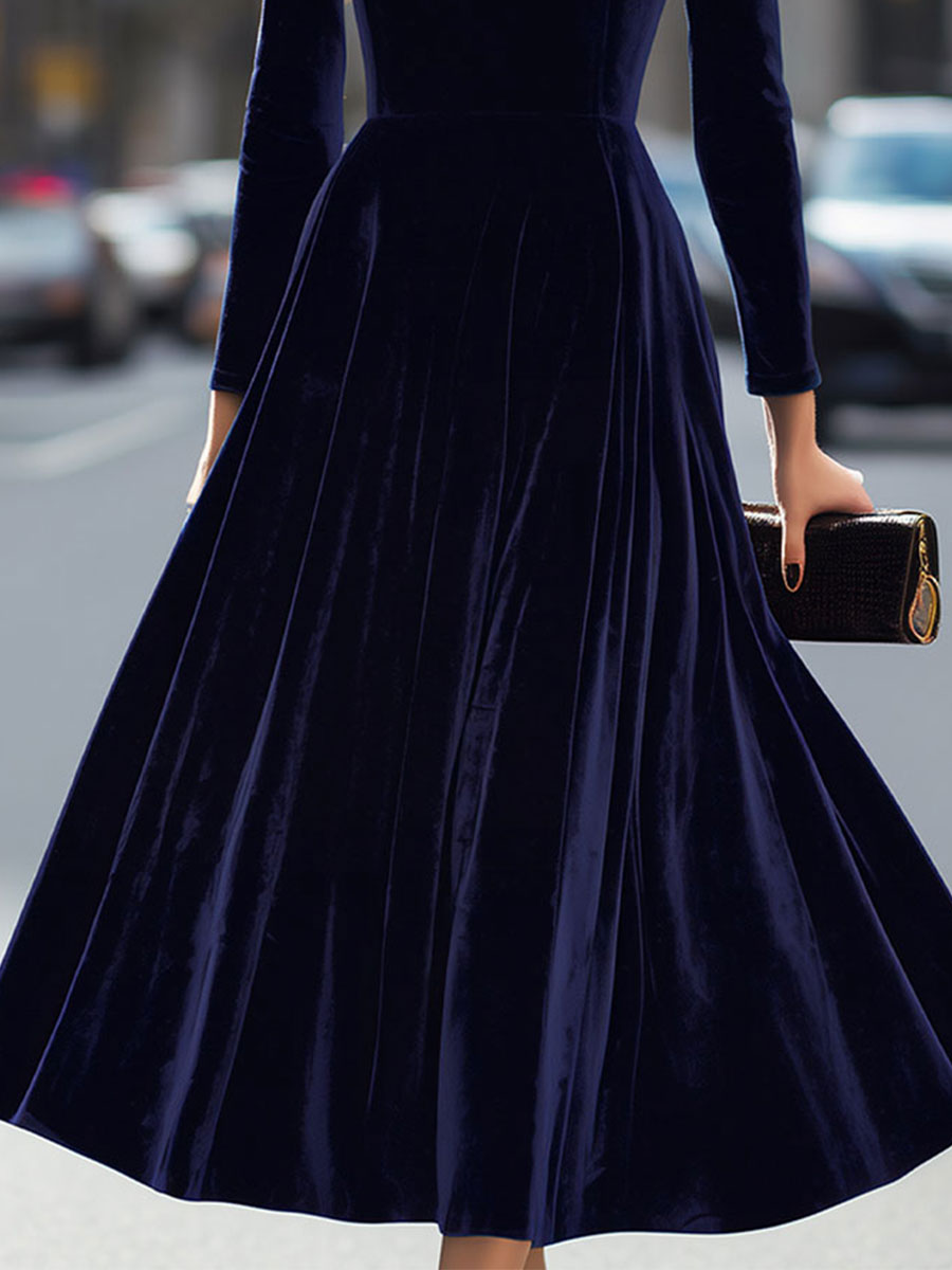 Mila | Velvet Long Sleeve Midi Prom Dress