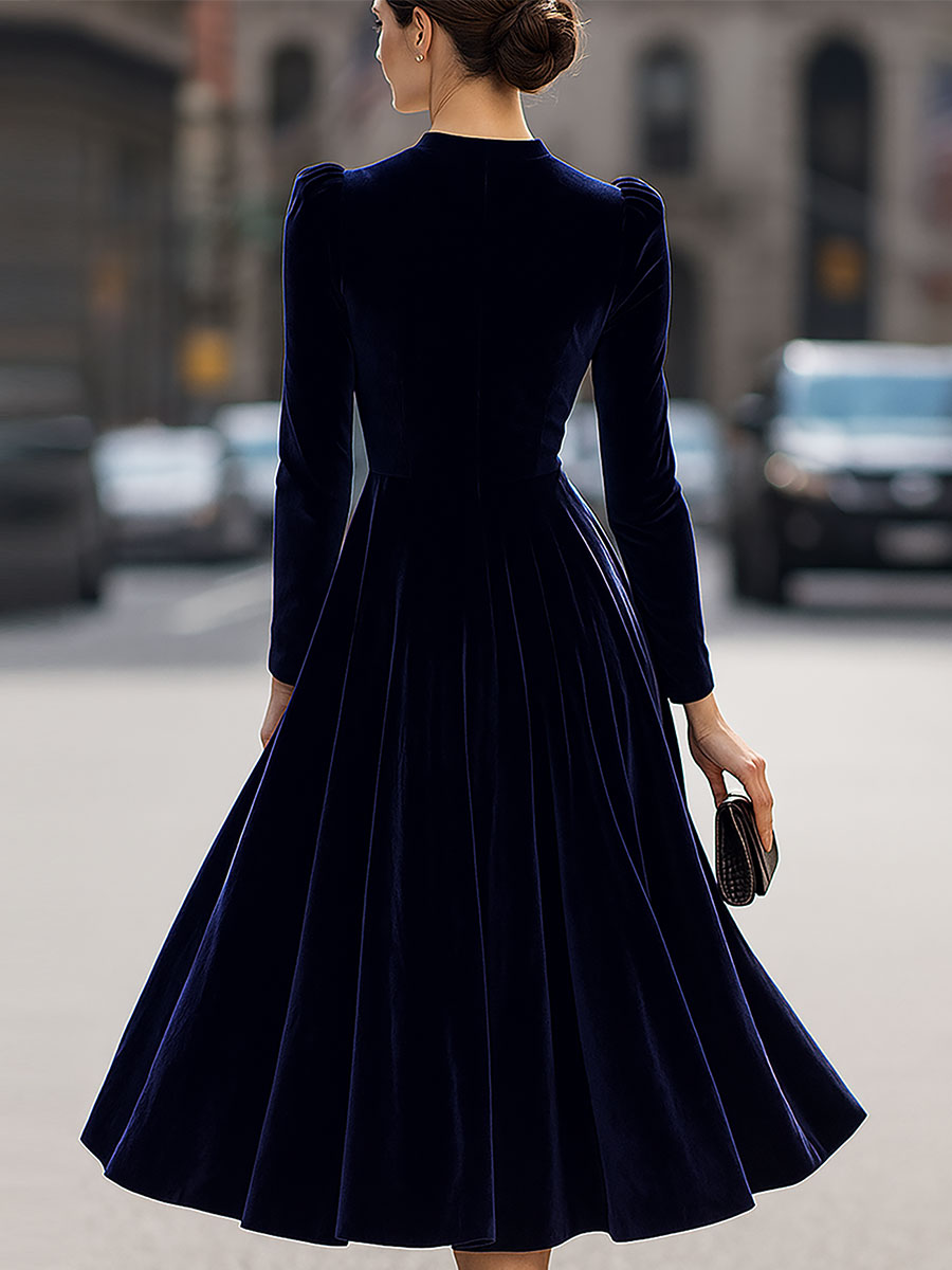 Mila | Velvet Long Sleeve Midi Prom Dress