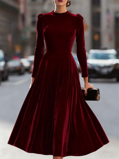 Womens velvet long sleeve midi prom dress, view 2