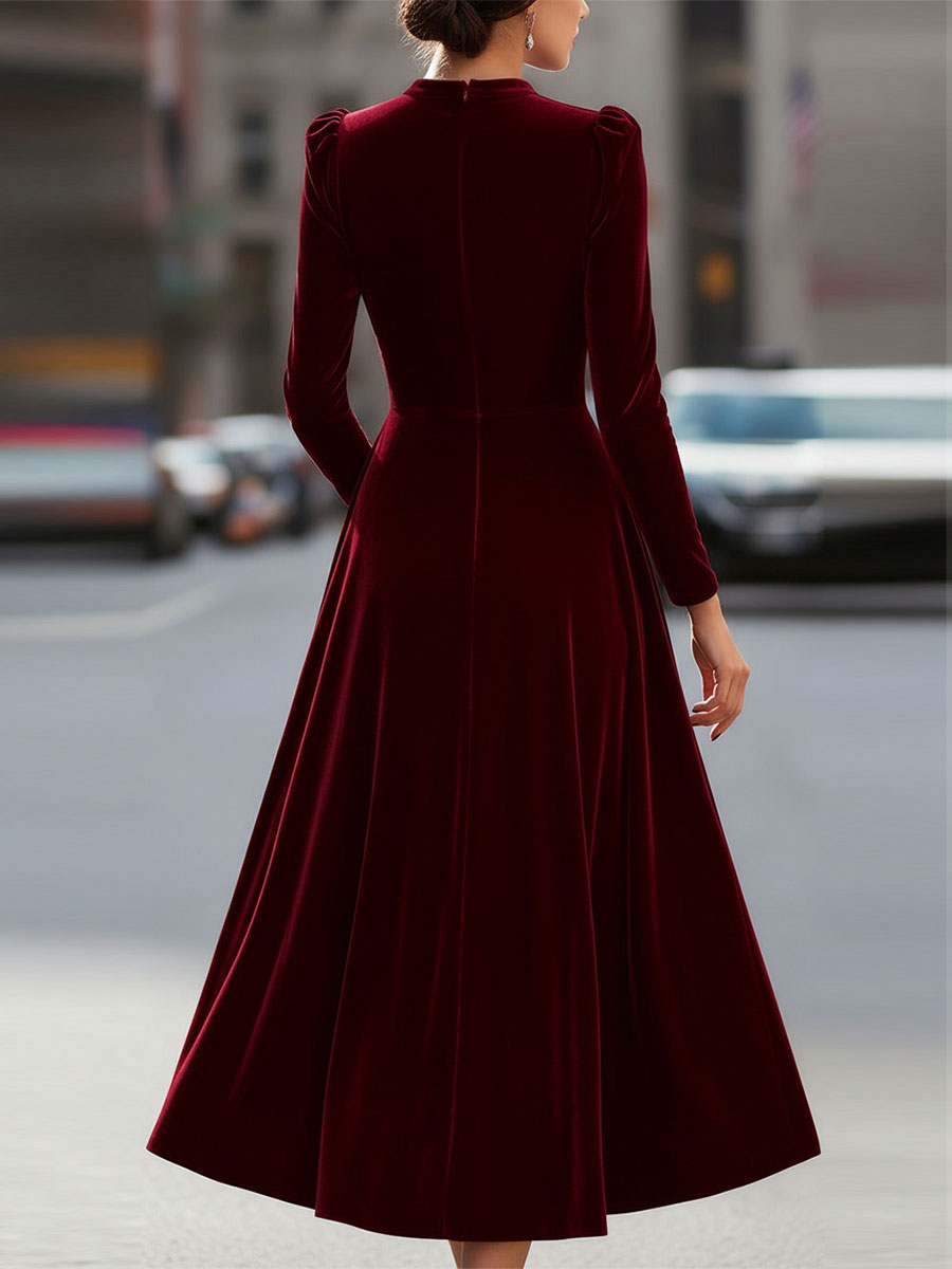 Mila | Velvet Long Sleeve Midi Prom Dress