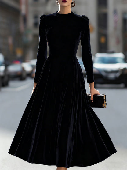 Womens velvet long sleeve midi prom dress, view 3