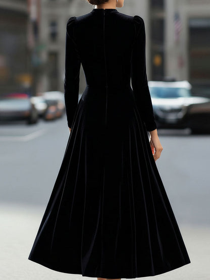 Mila | Velvet Long Sleeve Midi Prom Dress