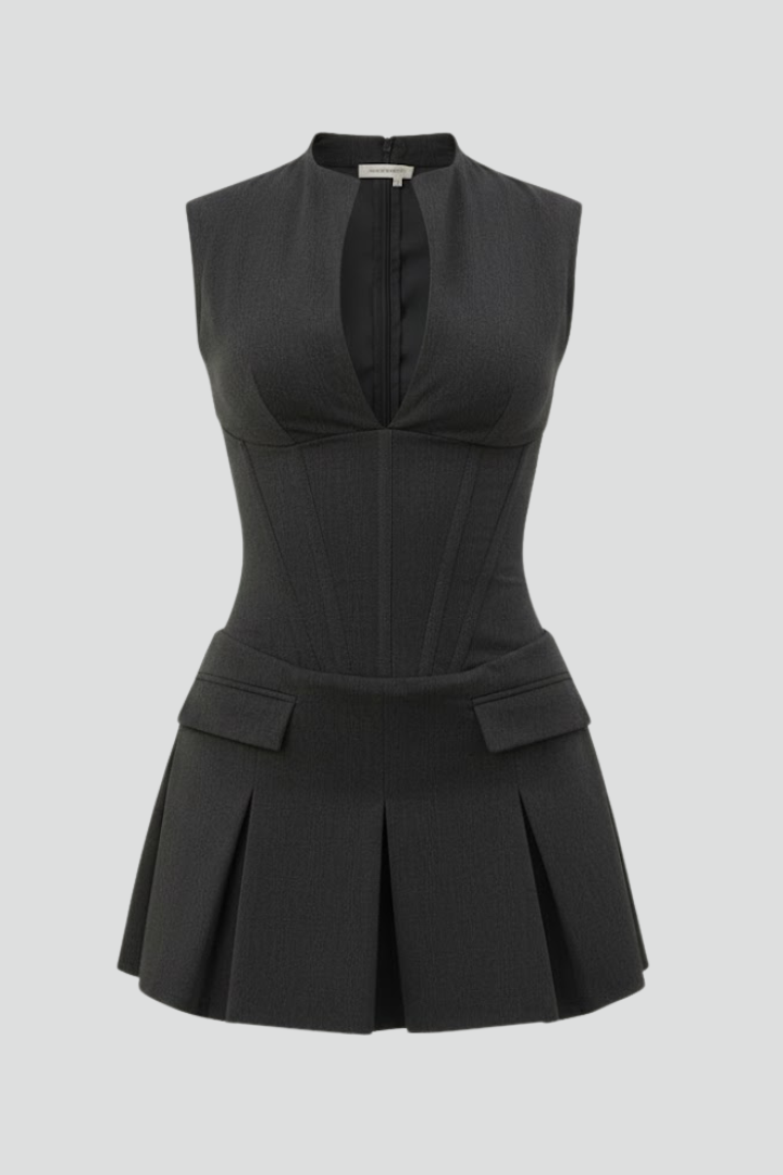 Womens corset pleated mini dress, view 1