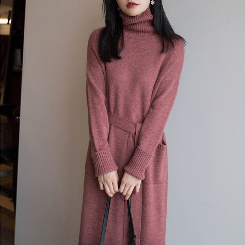 Ivy | Knit Dress Turtleneck Long Sleeve Midi