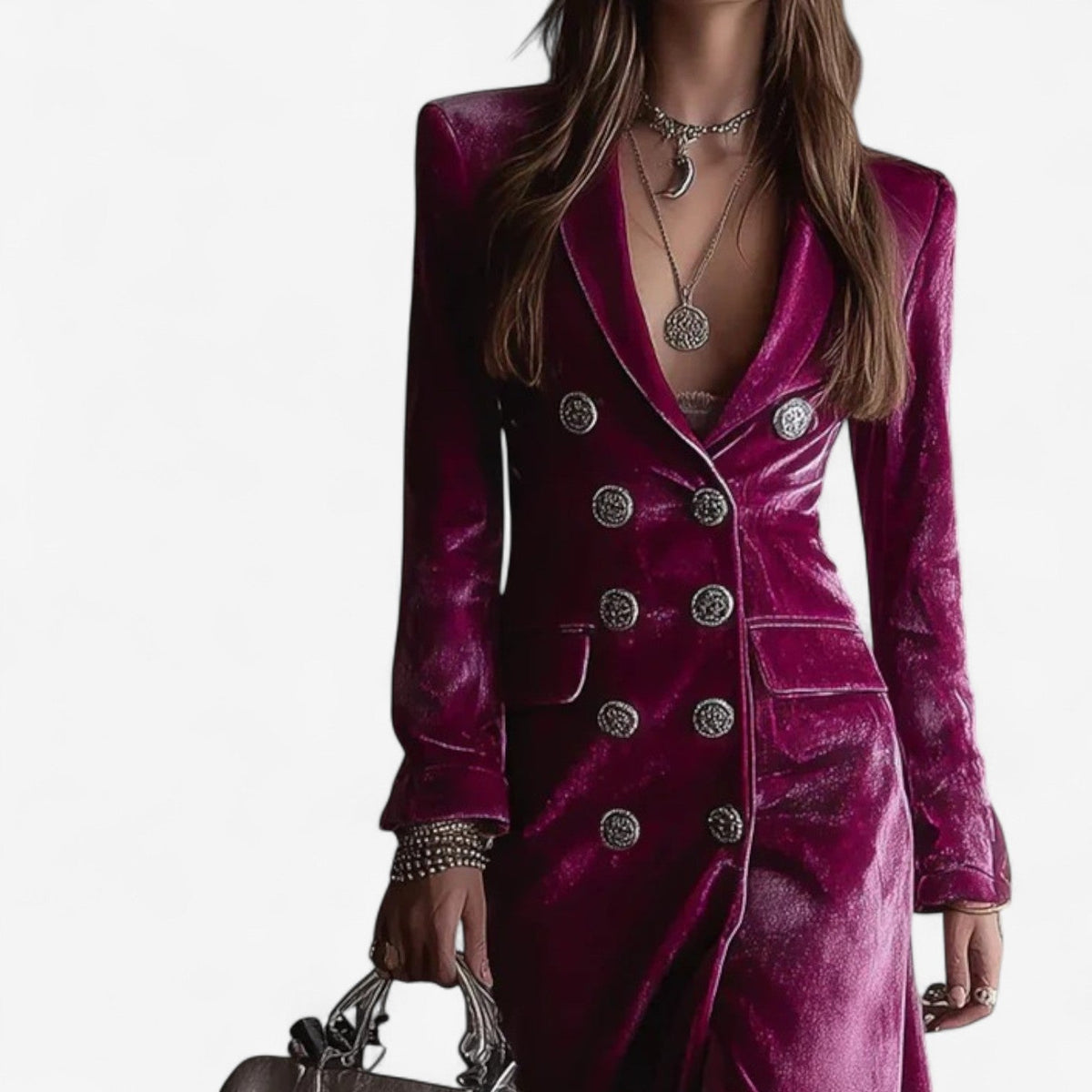 Womens velvet blazer maxi dress double-breasted, view 4