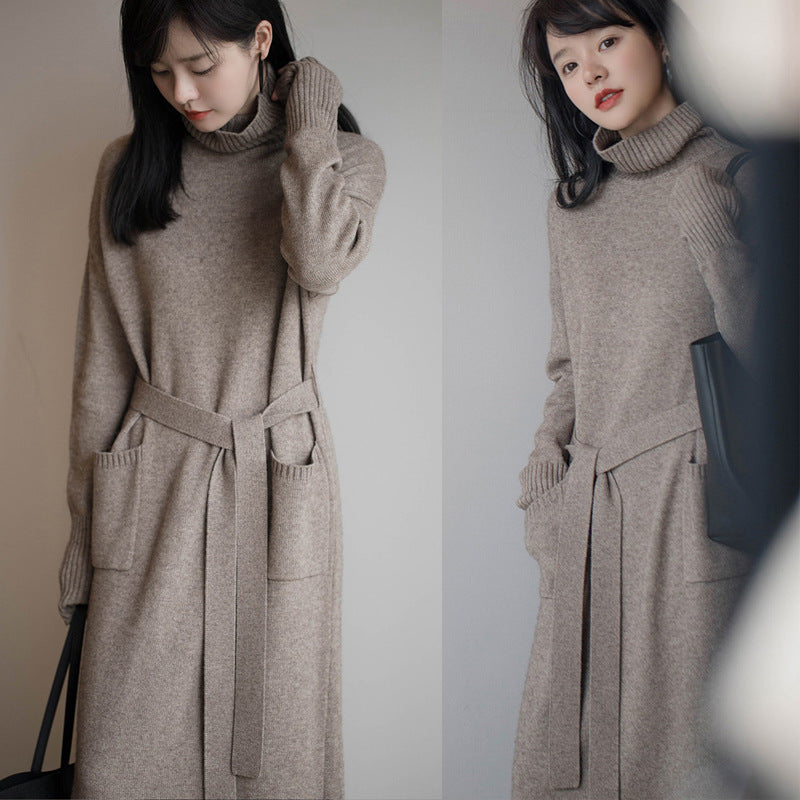 Ivy | Knit Dress Turtleneck Long Sleeve Midi