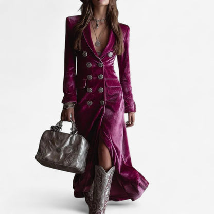 Womens velvet blazer maxi dress double-breasted, view 1