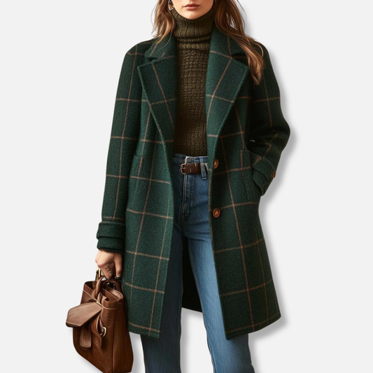 Sabine womens wool blend checked long coat