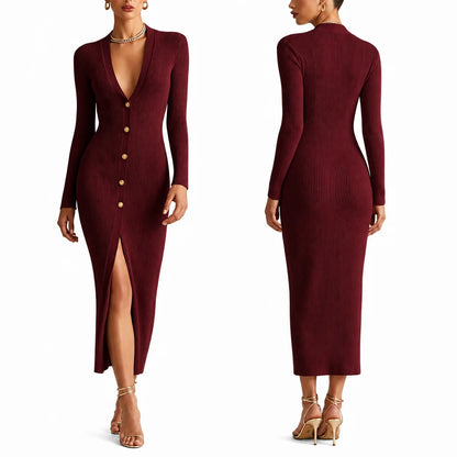 Poppy | Ribbed Knit Long Sleeve Maxi Dress