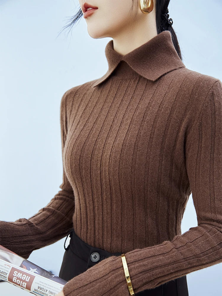 Womens ribbed knit polo neck jumper, view 4