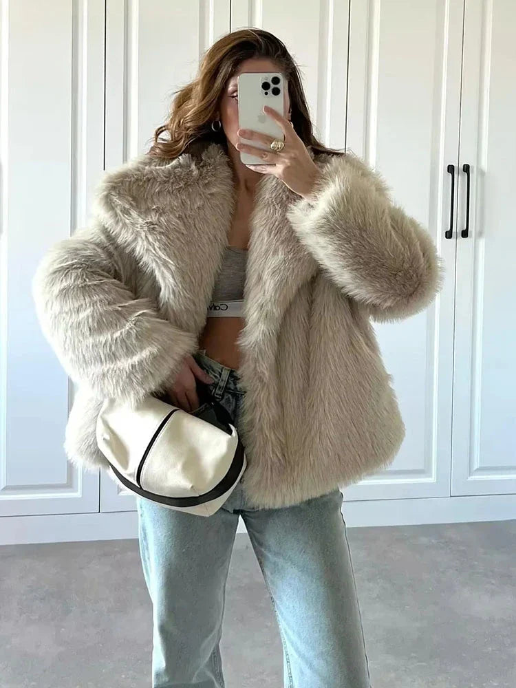 Sophia womens long pile faux fur coat