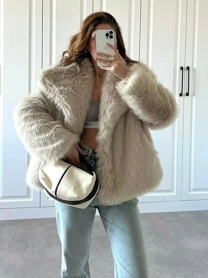 Sophia womens long pile faux fur coat