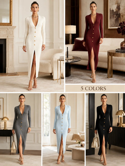 Poppy | Ribbed Knit Long Sleeve Maxi Dress