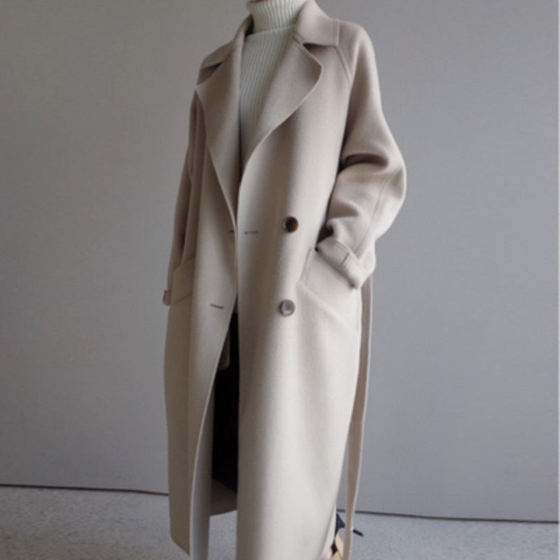 Odette womens wool blend belted long coat