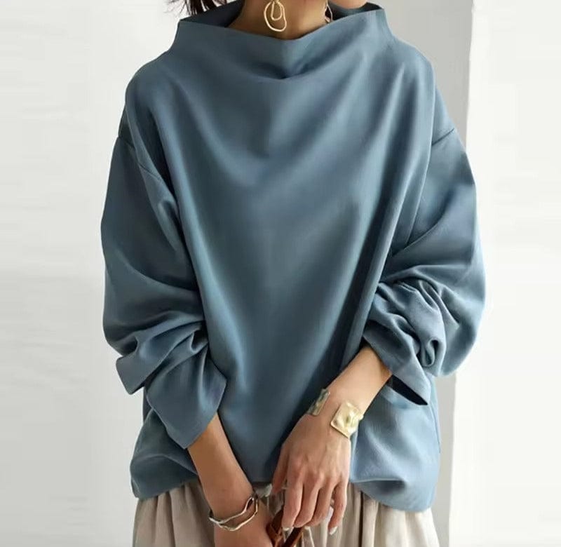 Womens oversized mock neck top, view 2