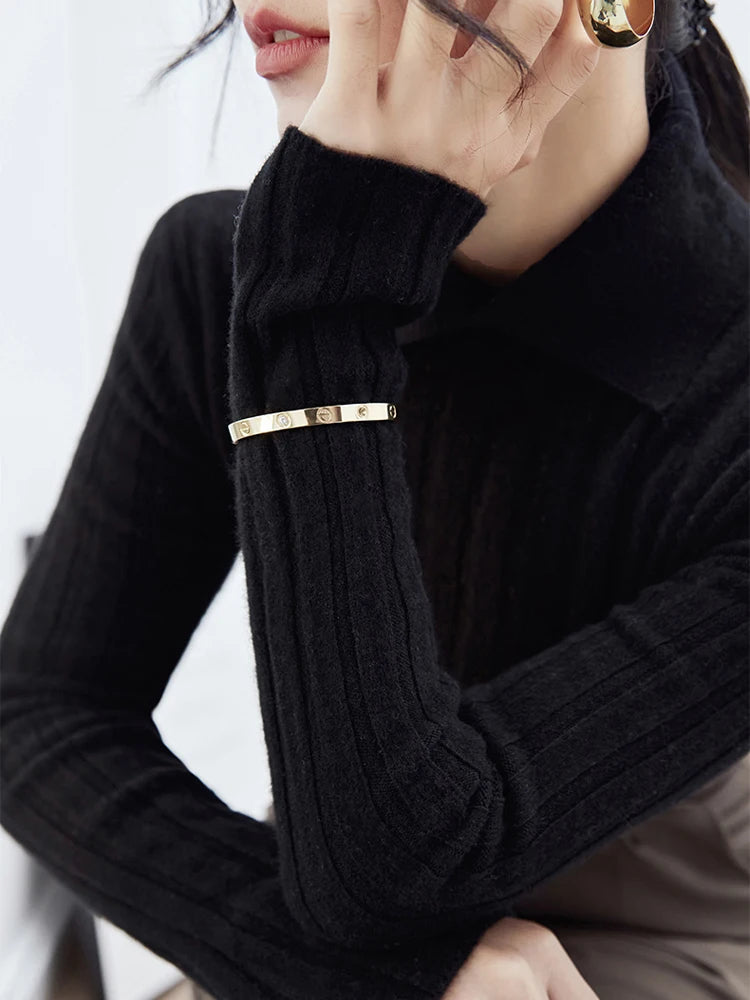 Womens ribbed knit polo neck jumper, view 2