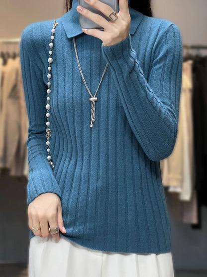 Womens ribbed knit polo neck jumper, view 3