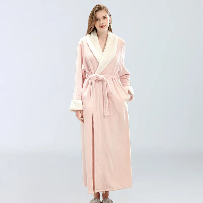 Womens fluffy fleece maxi dressing gown, view 1
