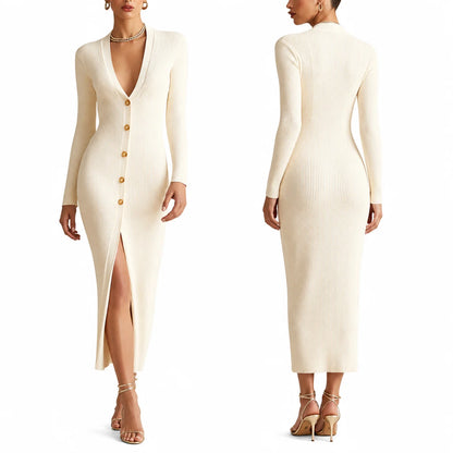 Womens ribbed knit long sleeve maxi dress, view 4