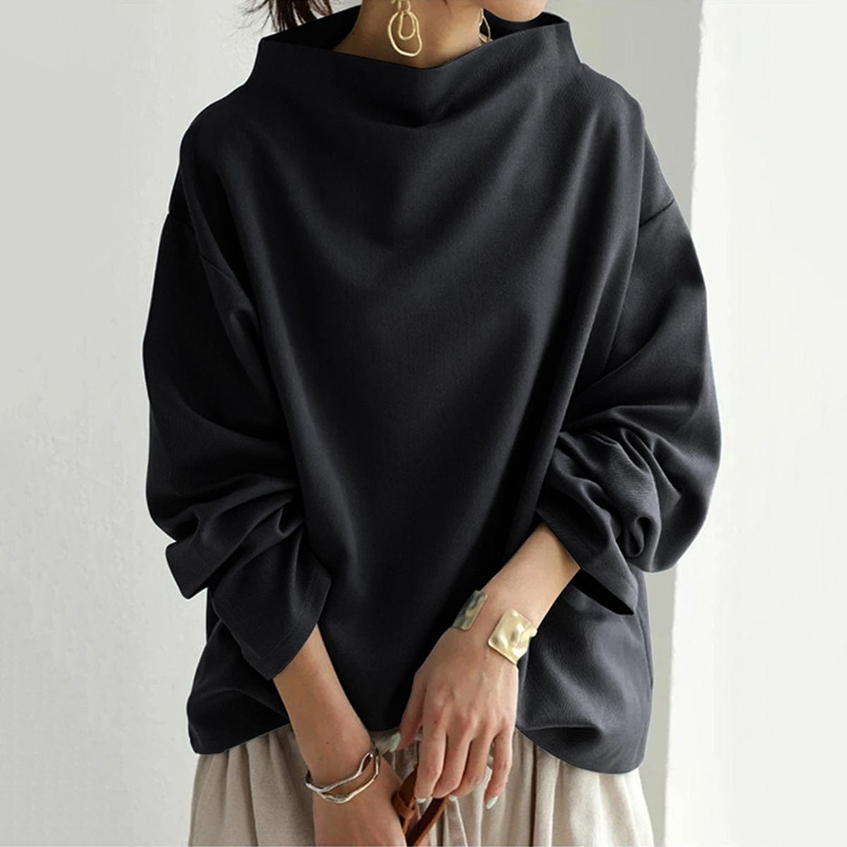 Womens oversized mock neck top, view 4