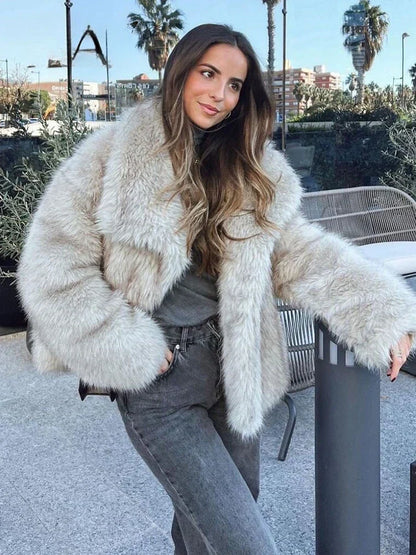 Sophia womens long pile faux fur coat