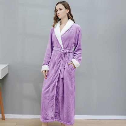 Womens fluffy fleece maxi dressing gown, view 2
