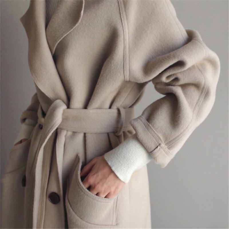 Odette womens wool blend belted long coat