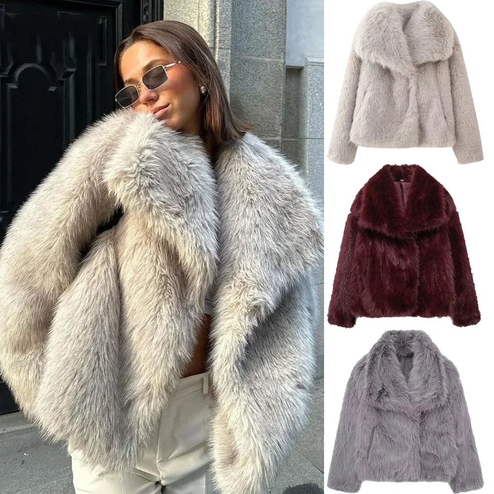 Sophia womens long pile faux fur coat